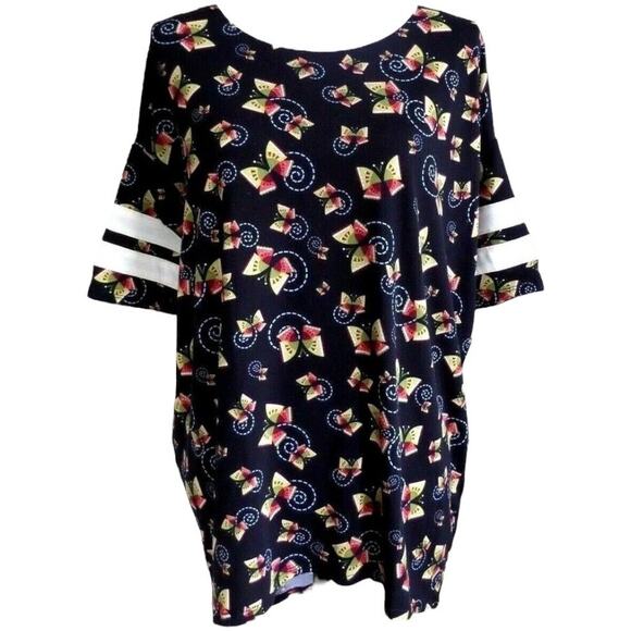 LuLaRoe Womens Top Sz XXS Irma Tunic Butterfly Print‎ Black Pale Yellow NEW - Picture 5 of 8